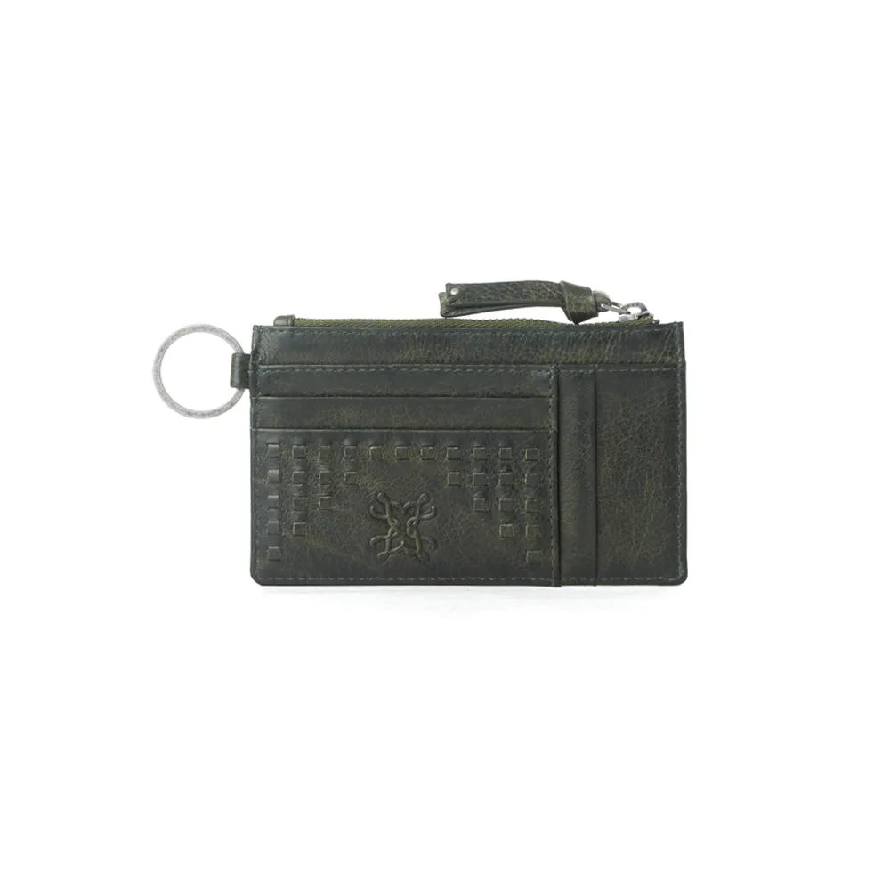 Myra Zidana Vino Braided Veg Tanned Leather Wallet in Moss Noir sold by Myra Bag