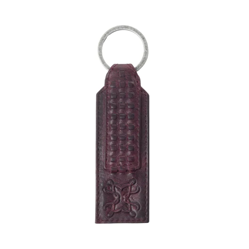 Myra Zidana Ardan Artistry Veg Tanned Leather Keyfob in Raven Maroon sold by Myra Bag