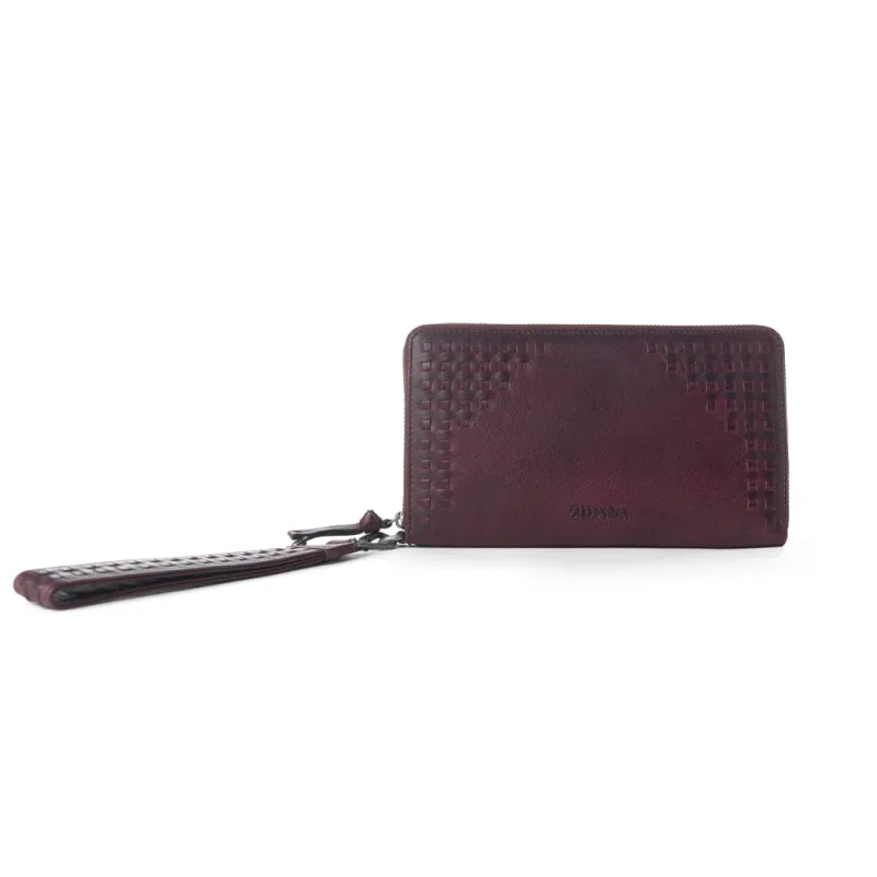 Myra Zidana Elko Braided Veg Tanned Leather Wallet in Merlot Smoke sold by Myra Bag