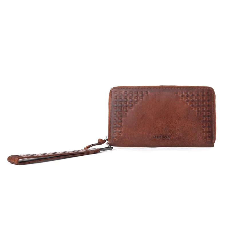 Myra Zidana Elko Braided Veg Tanned Leather Wallet in Auburn Glow sold by Myra Bag