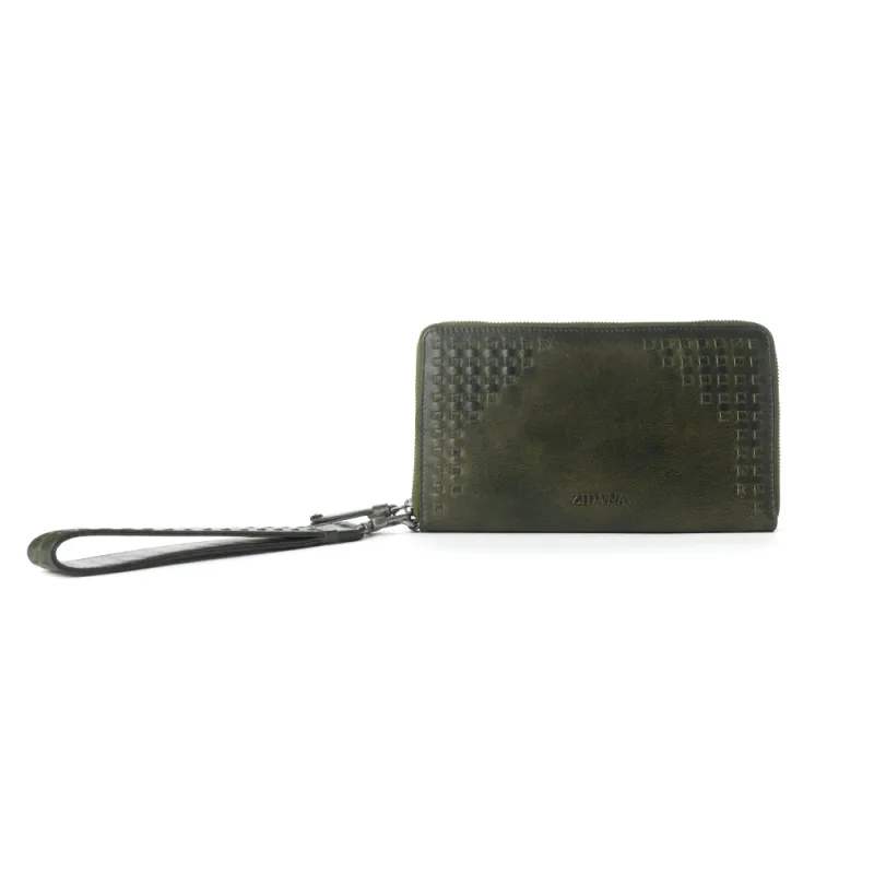 Myra Zidana Elko Braided Veg Tanned Leather Wallet in Obsidian Green sold by Myra Bag