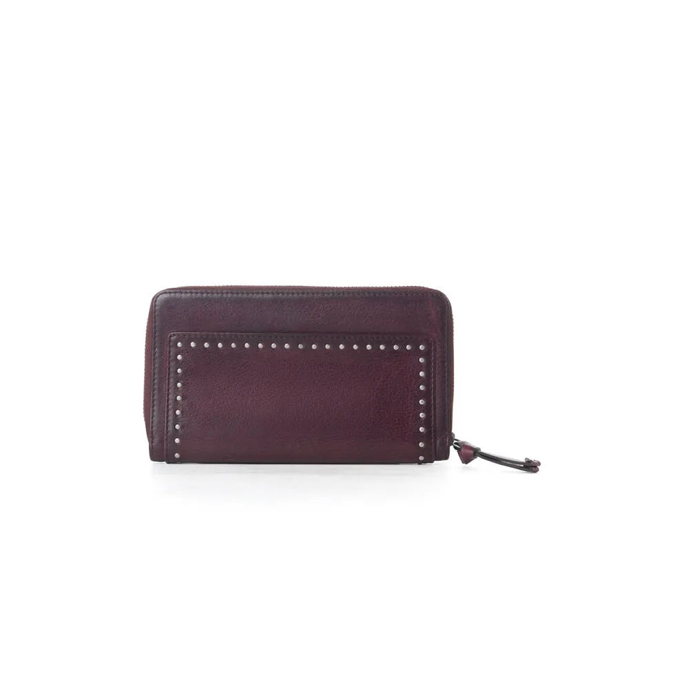 Myra Zidana Astra Studded Veg Tanned Leather Wallet in Mulberry Dusk sold by Myra Bag product image thumbnail 3