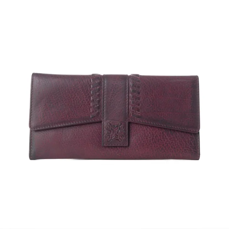 Myra Zidana Santa Fe Woven Veg Tanned Leather Wallet in Twilight Berry sold by Myra Bag
