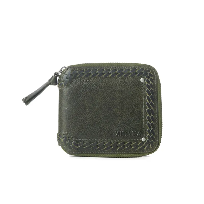 Zidana Dante Men's Veg Tanned Leather Wallet in Army Ivy sold by Myra Bag