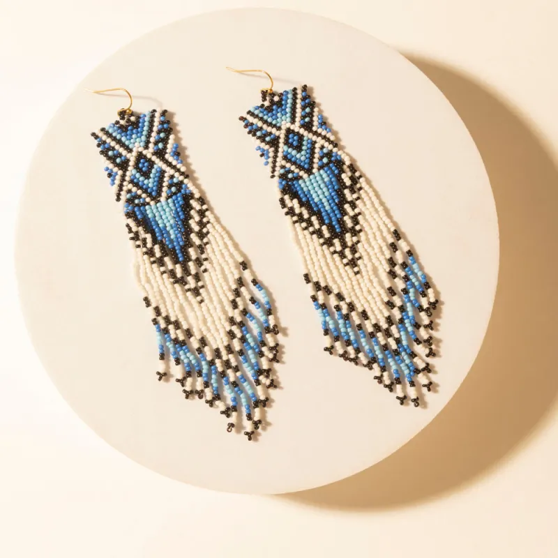 Mesa Twilight Beaded Fringe Earrings in Midnight Blue sold by Myra Bag
