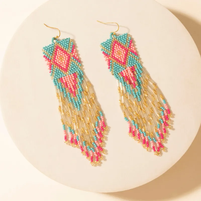 Gilded Arena Beaded Fringe Earrings in Rodeo Blue sold by Myra Bag