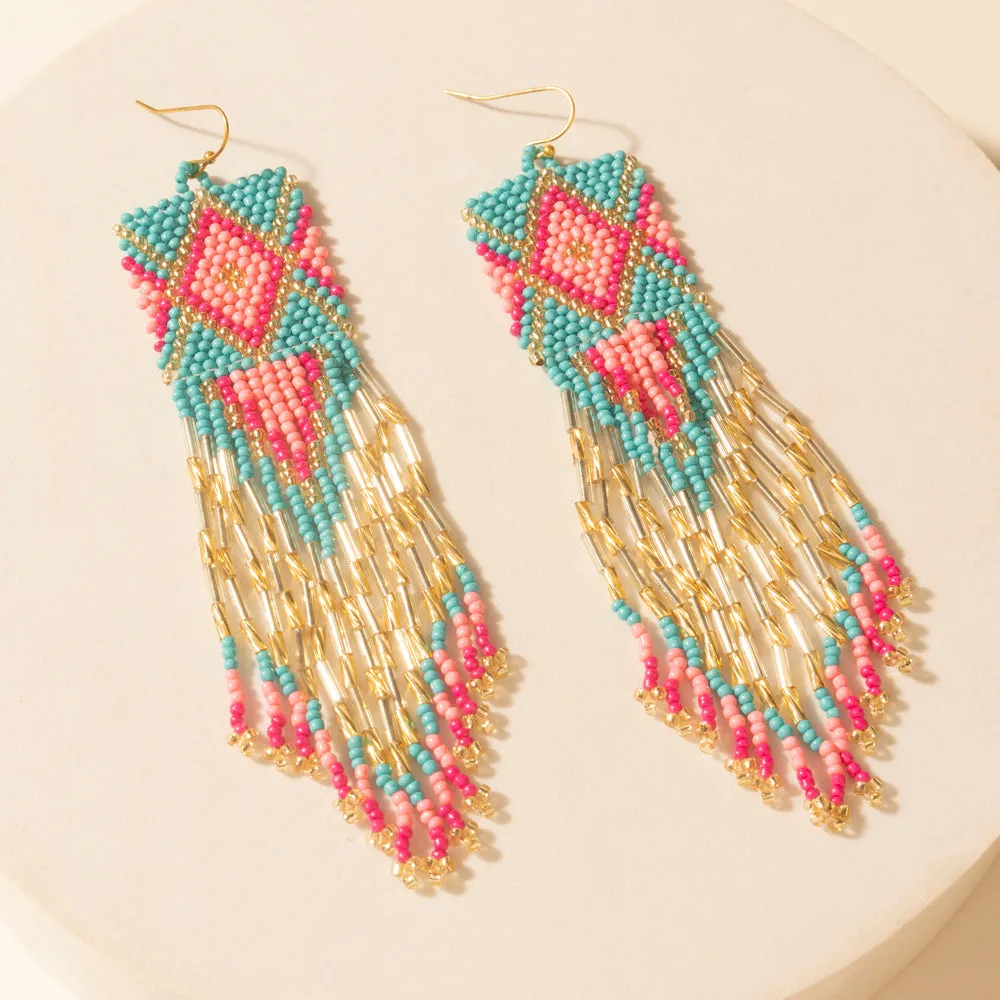 Gilded Arena Beaded Fringe Earrings in Rodeo Blue sold by Myra Bag product image thumbnail 2