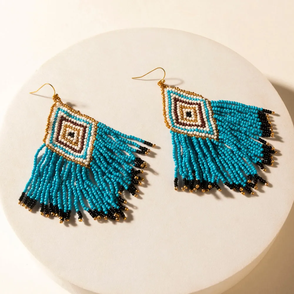 Bluebonnet Range Beaded Fringe Earrings in Halo Blue sold by Myra Bag product image thumbnail 2