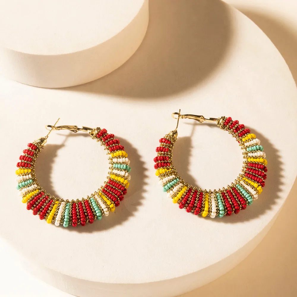 Barrel Race Beaded Hoop Earrings in Rodeo Berry sold by Myra Bag