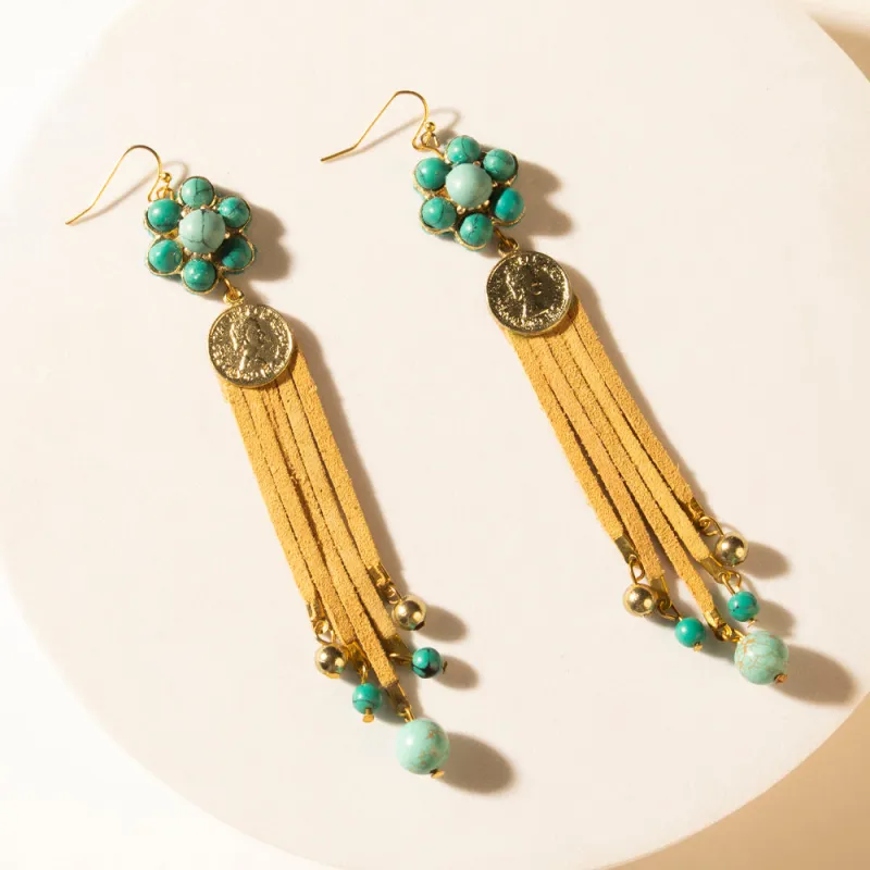 Desert Concho Bloom Drop Earrings in Suede Sand sold by Myra Bag