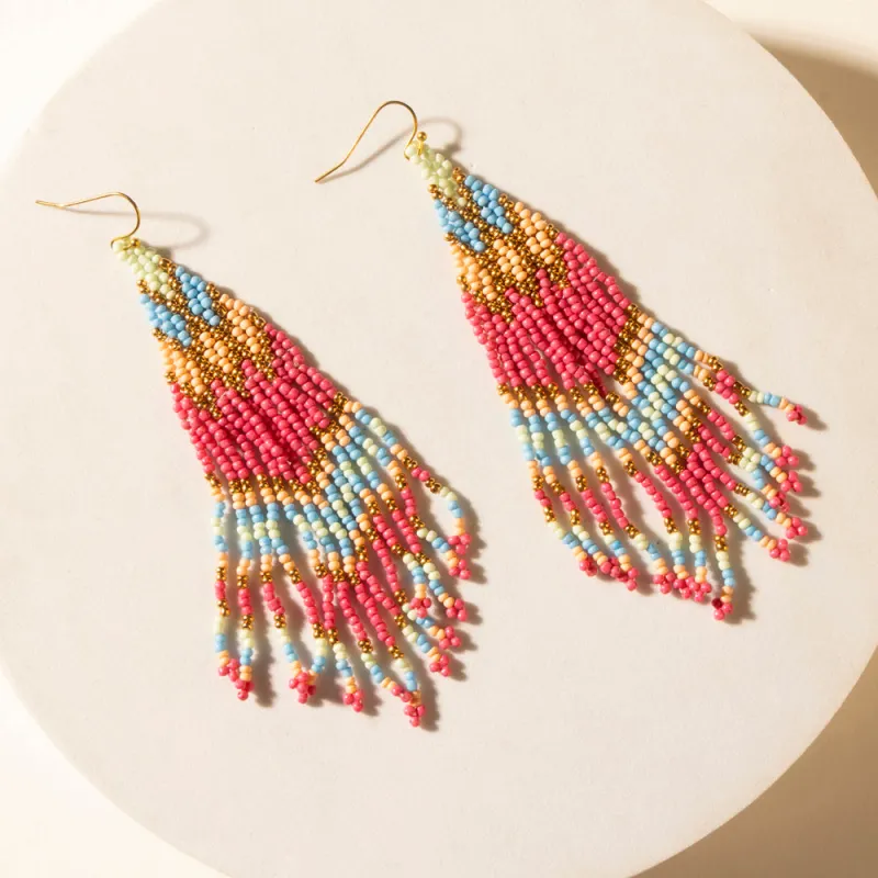 Rosebonnet Beaded Fringe Earrings in Bloomin' Pink sold by Myra Bag