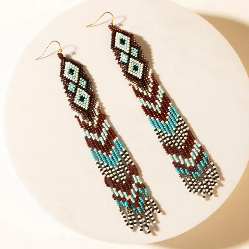 High Ranger Beaded Fringe Earrings in Saddle Blue sold by Myra Bag