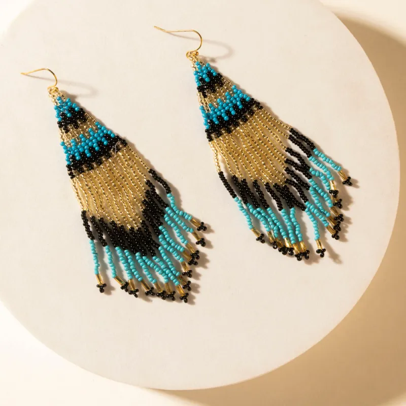 Dune Glow Beaded Fringe Earrings in Skyfall Blue sold by Myra Bag