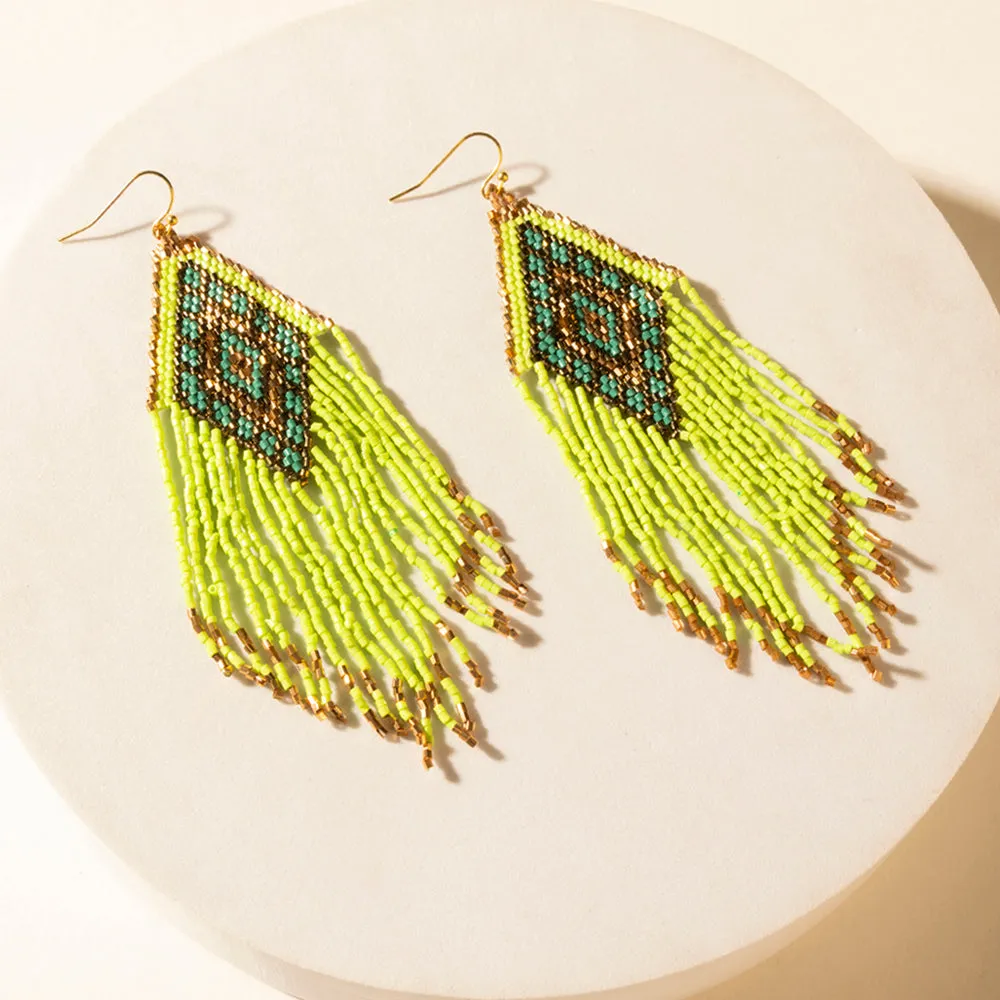 Desert Neon Beaded Fringe Earrings in Glow Green sold by Myra Bag product image thumbnail 2