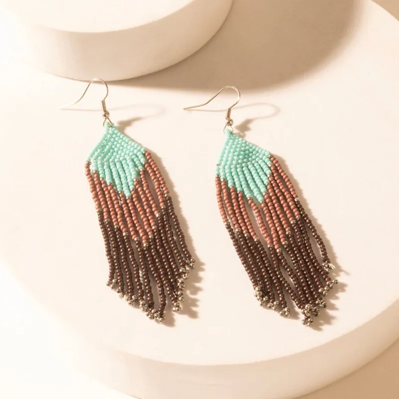 Outback Bloom Beaded Fringe Earrings in Desert Brown sold by Myra Bag
