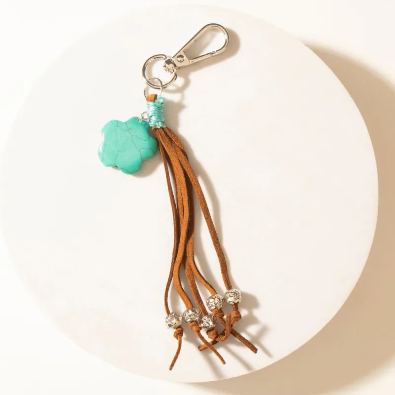Rangeflower Tassel Charm Keychain in Suede Brown sold by Myra Bag