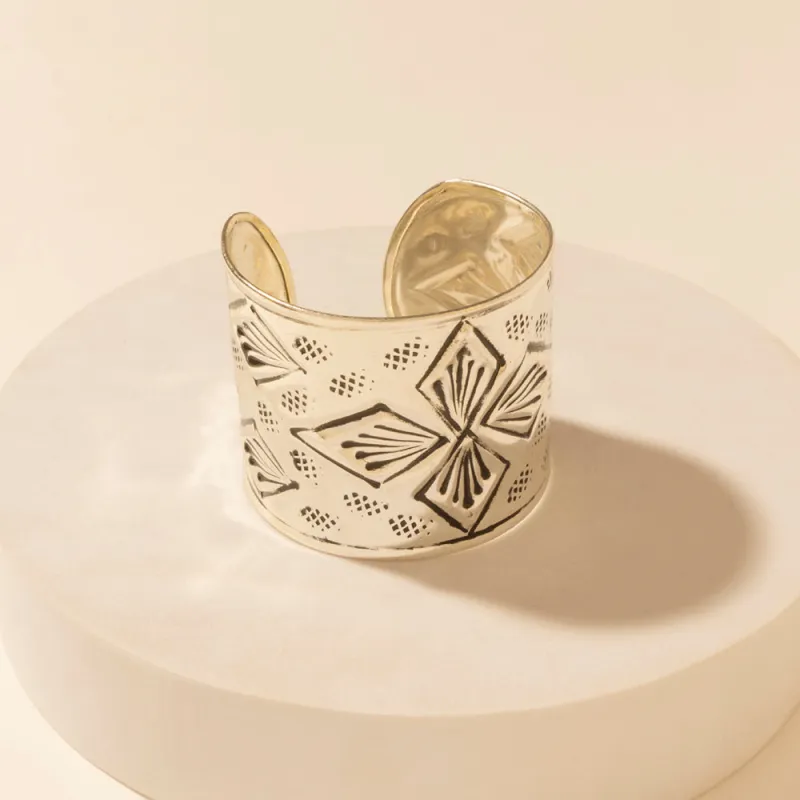 Nomad Glyph Cuff in Mesa Silver sold by Myra Bag