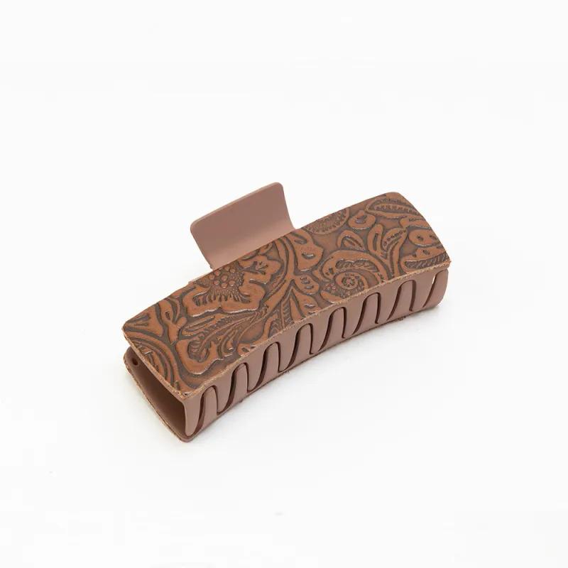 Dustmeadow Embossed Leather Hair Clip in Brown sold by Myra Bag
