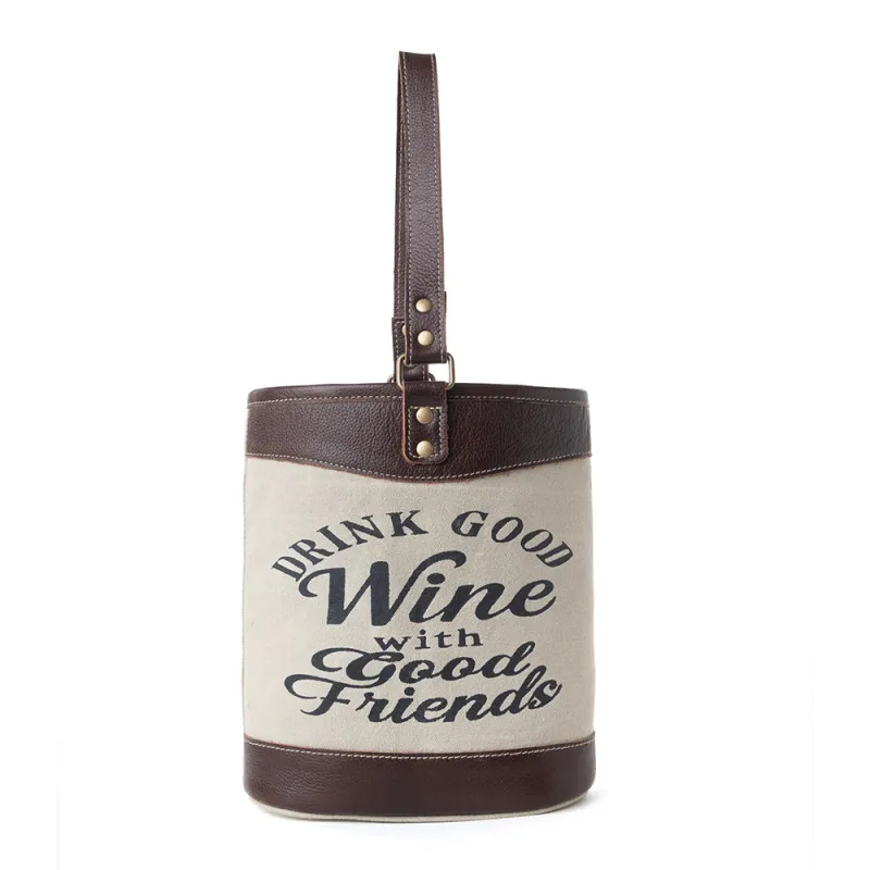 Textura Cotton & Leather Wine Holder in Mocha Cream sold by Myra Bag
