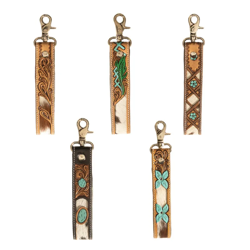 Moonflower Handtooled Leather Keyfob Variant Combo sold by Myra Bag