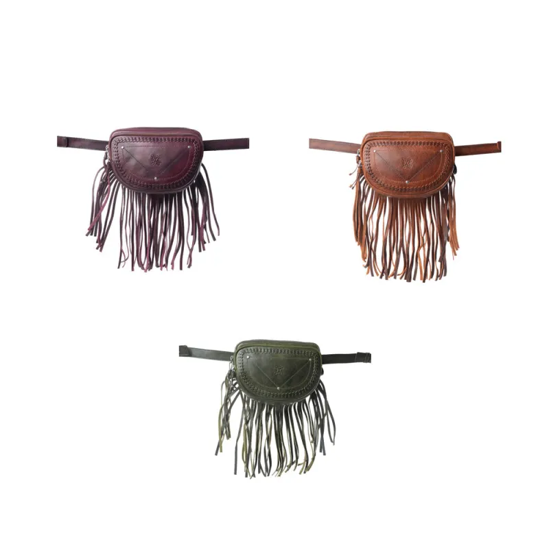 Zidana Stormy Trails Fringed Veg Tanned Leather Bag Variant Combo sold by Myra Bag