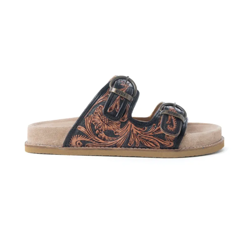 Canyon Ember Handtooled Leather Sandals in Bronzed Brown sold by Myra Bag