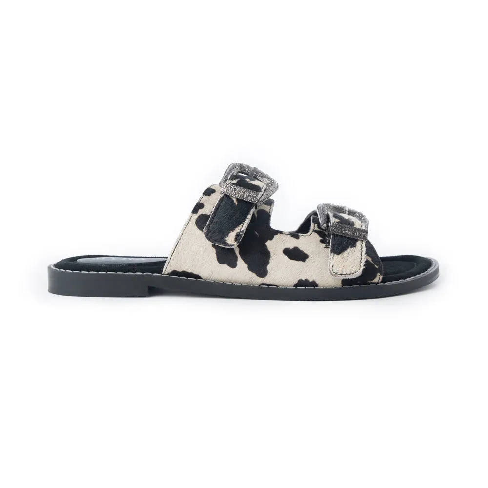 Midnight Grove Hairon Leather Sandals in Ranch Ivory sold by Myra Bag