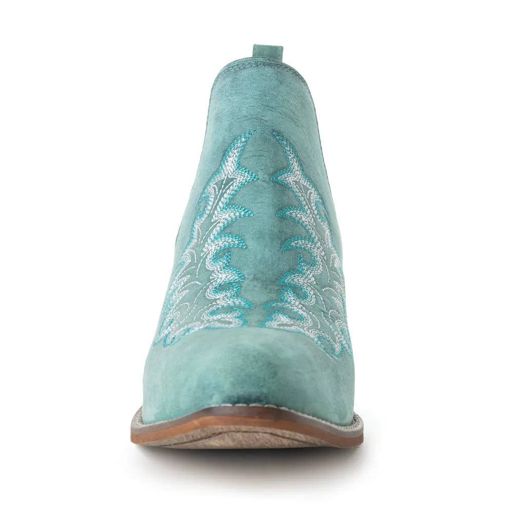 Sagebreeze Embroidered Leather Booties in Lagoon Teal sold by Myra Bag product image thumbnail 3