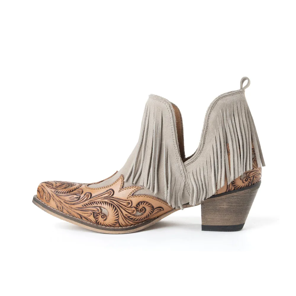 Cimarron Belle Fringed Handtooled Leather Booties in Wild Tan sold by Myra Bag product image thumbnail 4