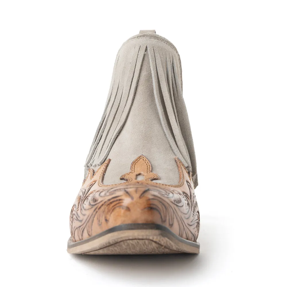 Cimarron Belle Fringed Handtooled Leather Booties in Wild Tan sold by Myra Bag product image thumbnail 3
