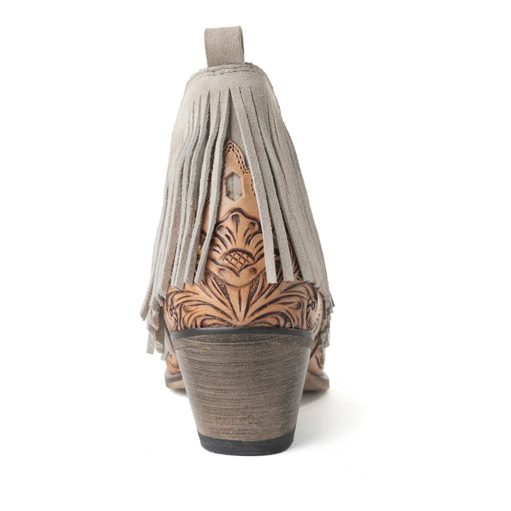 Cimarron Belle Fringed Handtooled Leather Booties in Wild Tan sold by Myra Bag product image thumbnail 5