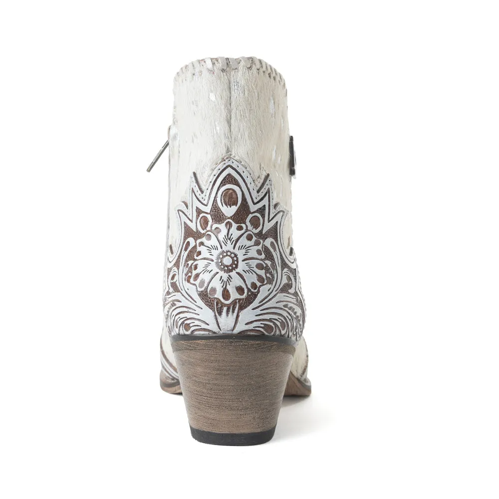 Sierra Belle Handtooled Leather Booties in Almond White sold by Myra Bag product image thumbnail 5