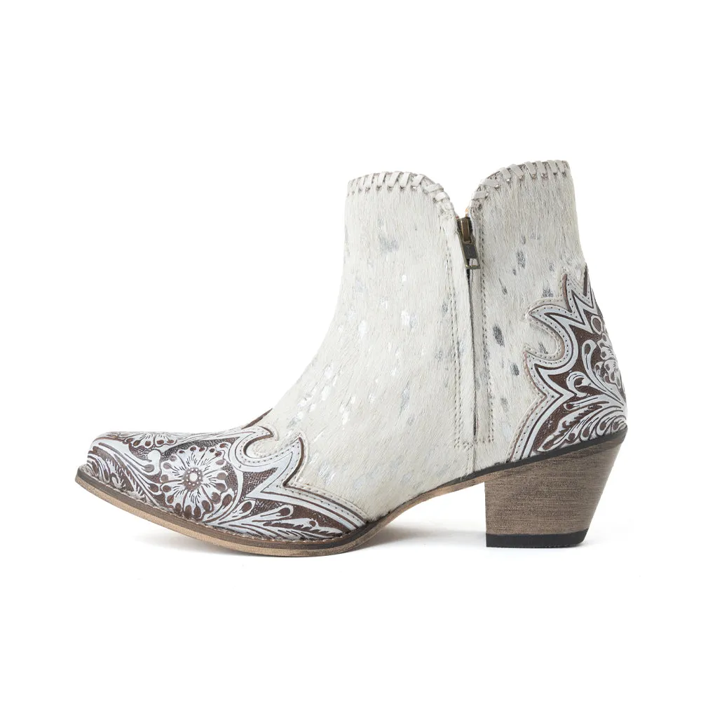 Sierra Belle Handtooled Leather Booties in Almond White sold by Myra Bag product image thumbnail 4