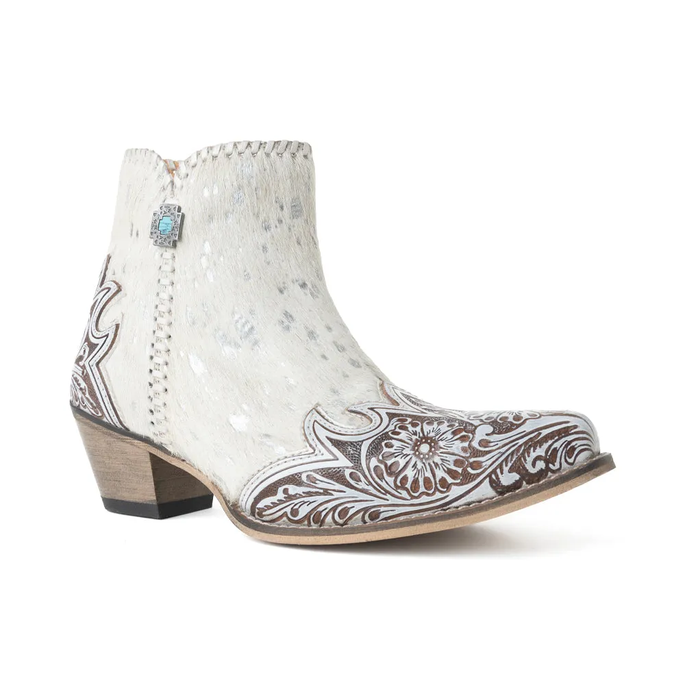 Sierra Belle Handtooled Leather Booties in Almond White sold by Myra Bag product image thumbnail 2