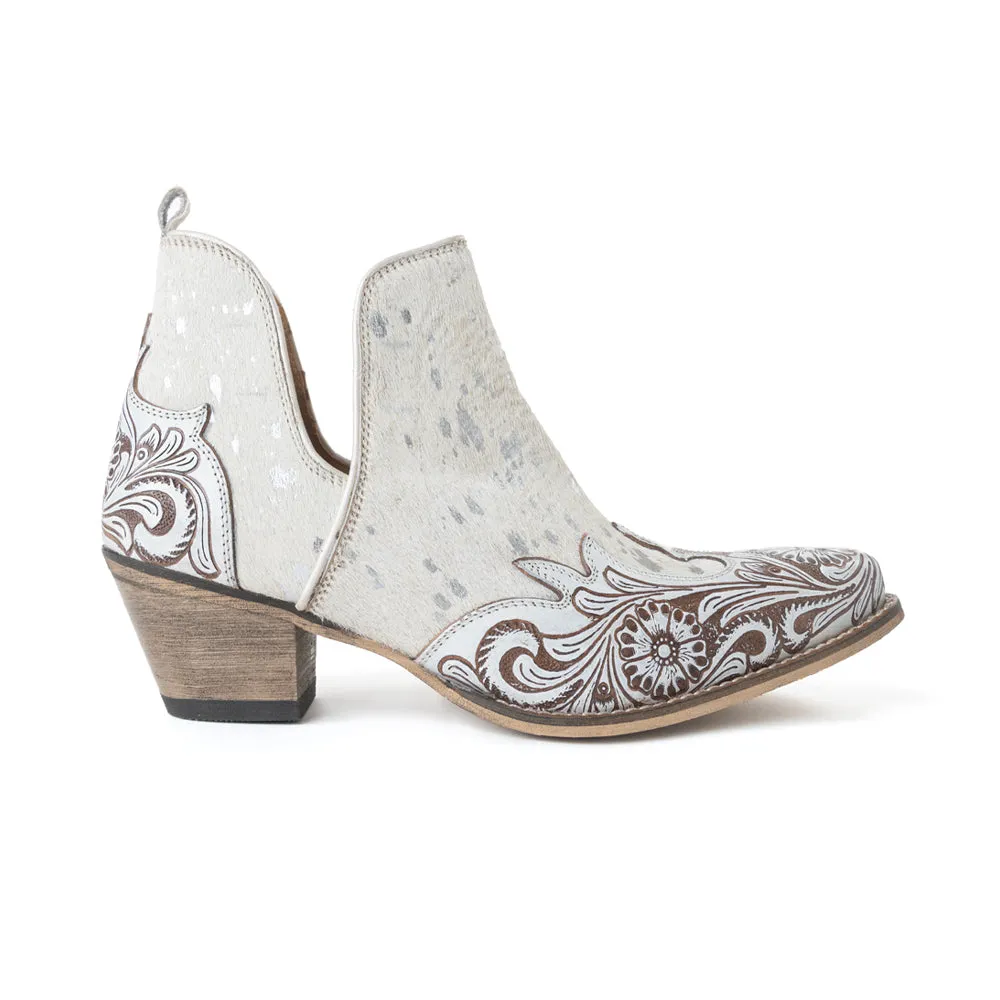 Starlit Range Handtooled Leather Booties in Frosted Mist sold by Myra Bag