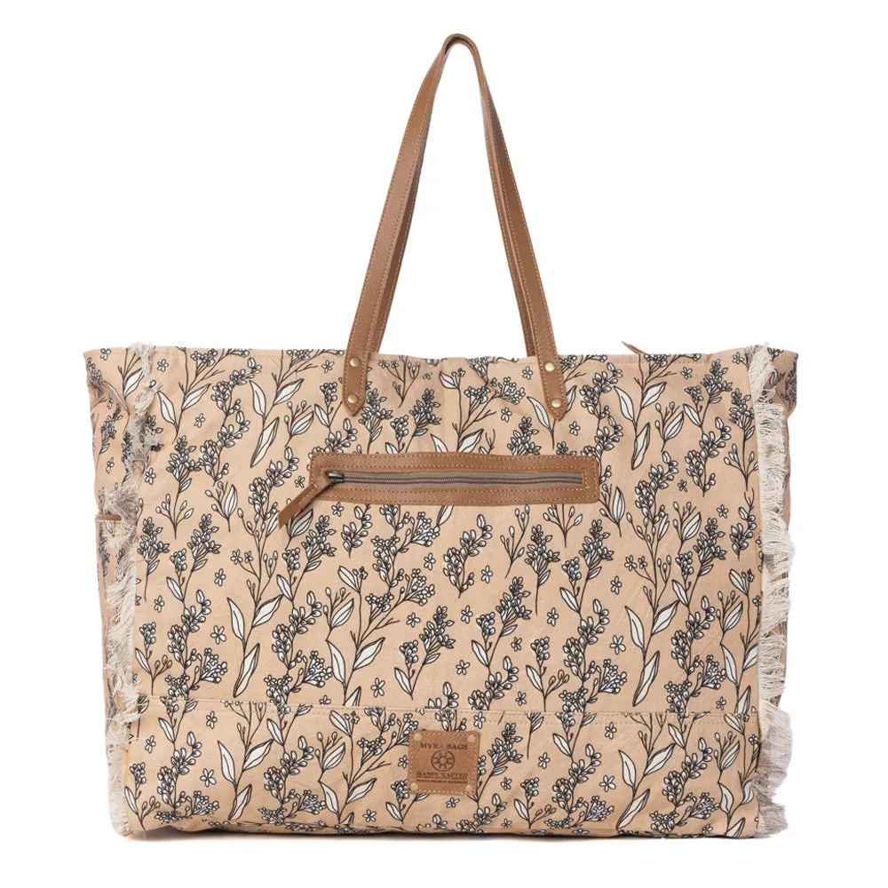 Brookside Cotton & Leather Weekender Bag in Warm Tan sold by Myra Bag product image thumbnail 3