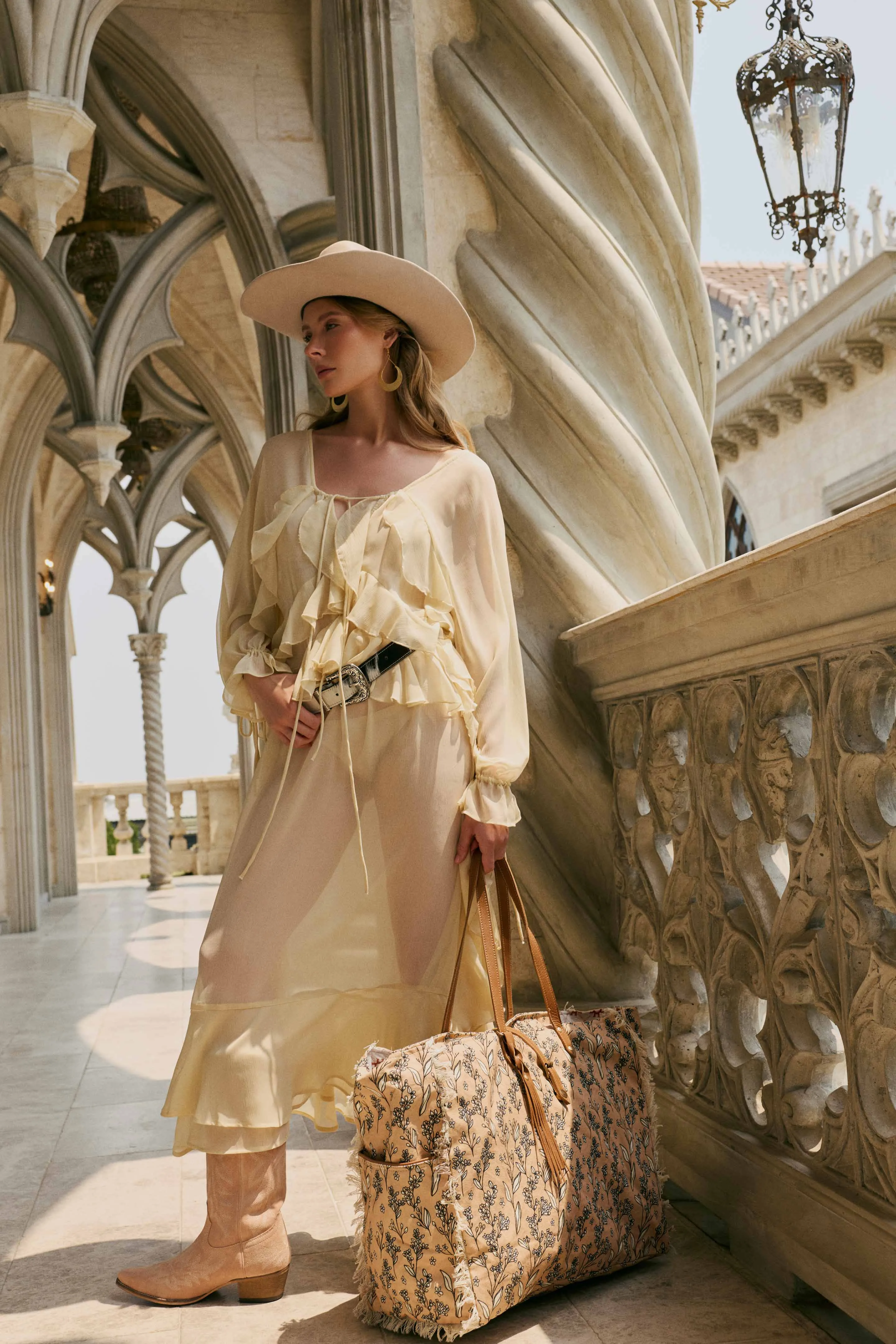 Brookside Cotton & Leather Weekender Bag in Warm Tan sold by Myra Bag product image thumbnail 5