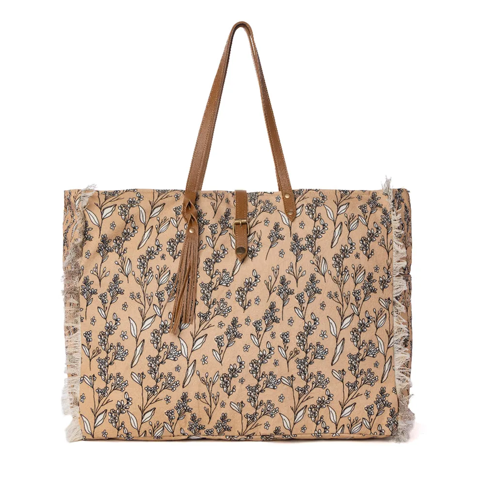 Brookside Cotton & Leather Weekender Bag in Warm Tan sold by Myra Bag