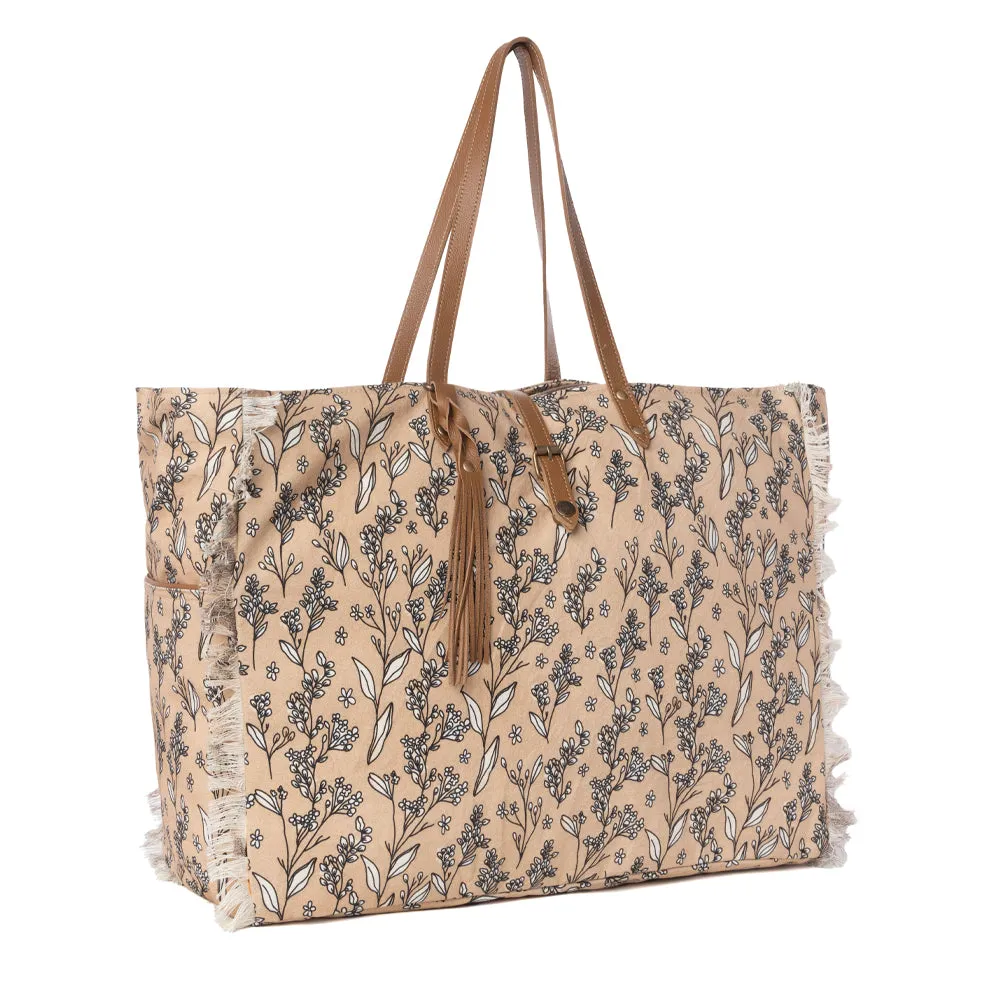 Brookside Cotton & Leather Weekender Bag in Warm Tan sold by Myra Bag product image thumbnail 2