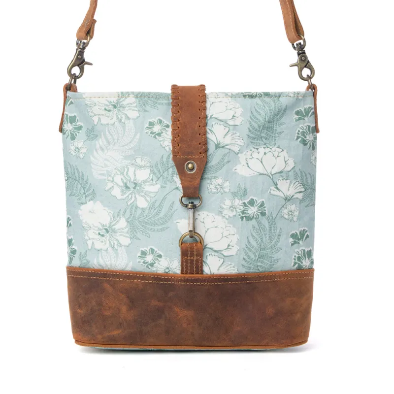 Sagefield Cotton & Leather Shoulder Bag in Mint Brown made by Myra Bag