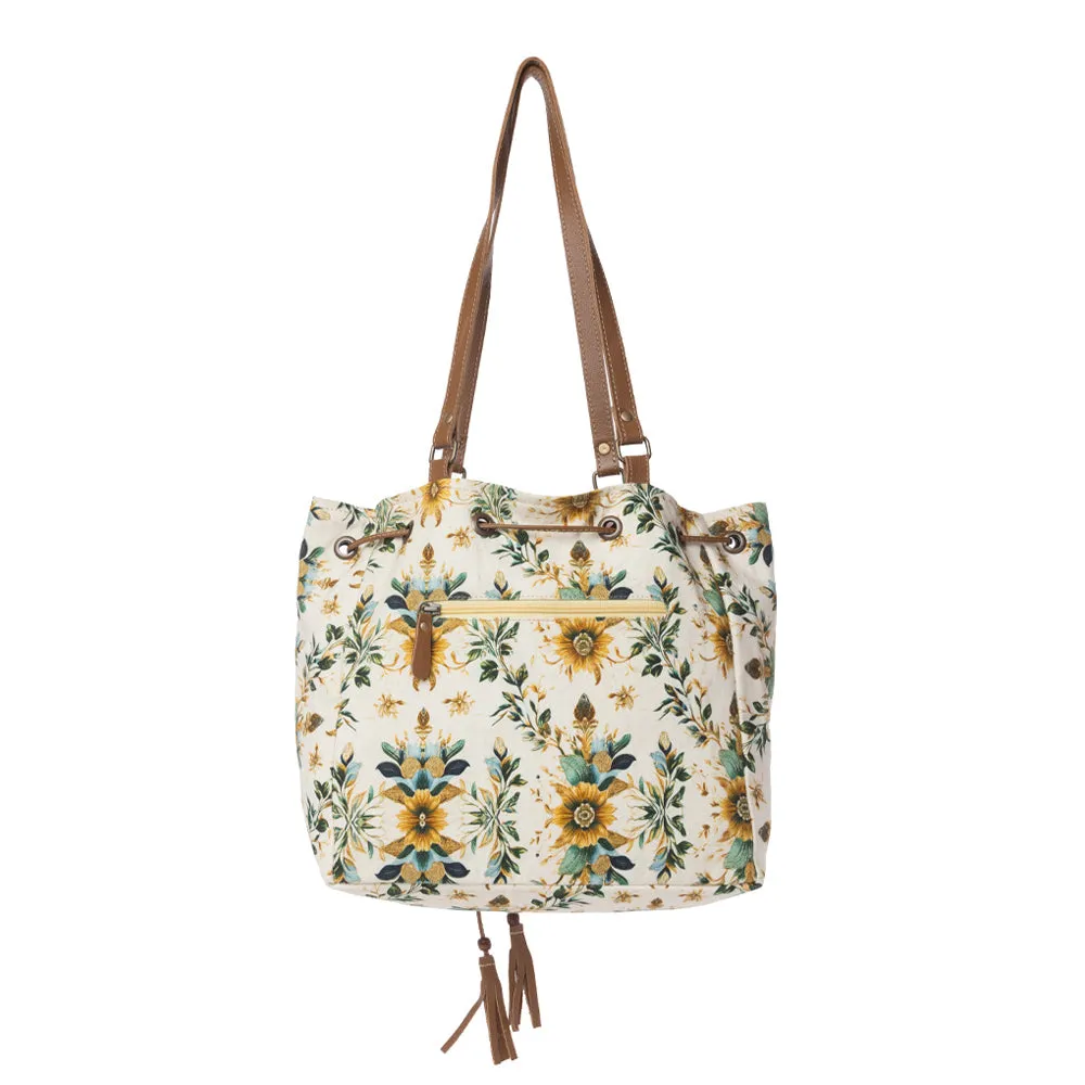 Southern Bloom Cotton & Leather Bucket Bag in Chestnut Beige sold by Myra Bag product image thumbnail 3