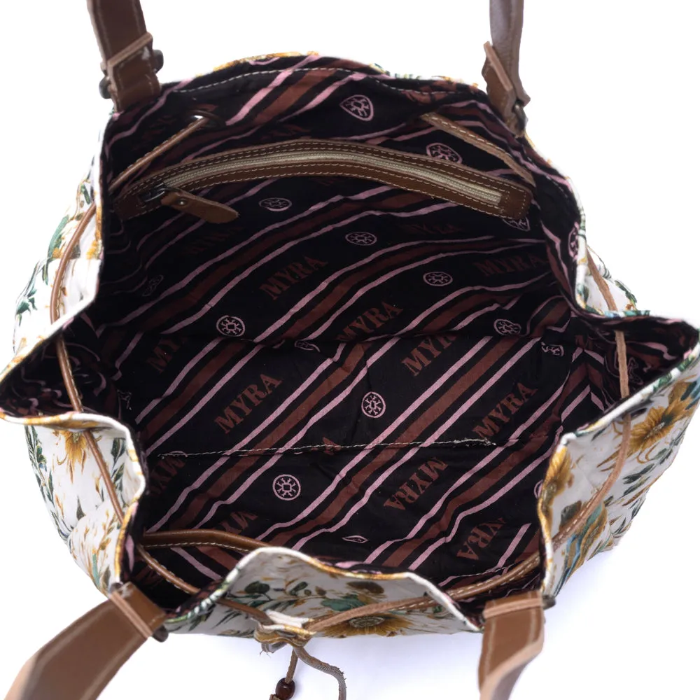 Southern Bloom Cotton & Leather Bucket Bag in Chestnut Beige sold by Myra Bag product image thumbnail 4