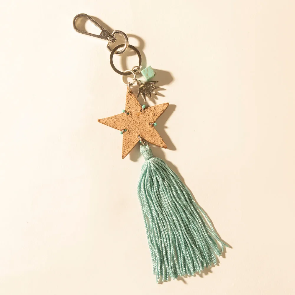 Western Sky Beaded Fringe Handtooled Leather Key Fob in Ocean Blue sold by Myra Bag product image thumbnail 2