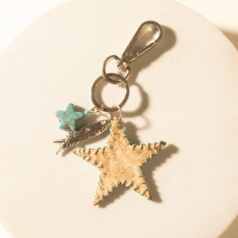Moonlight Bay Star Handtooled Leather Key Fob in Amber Turquoise sold by Myra Bag product image thumbnail 2