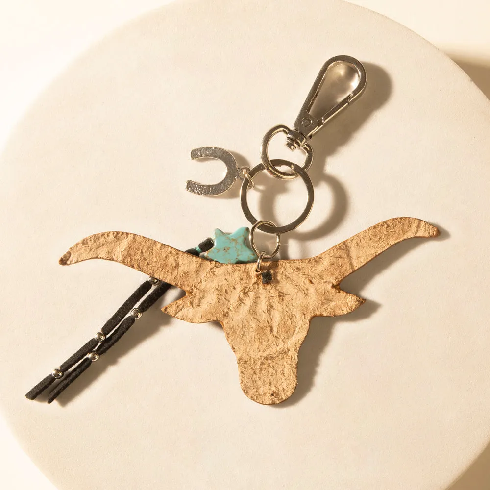Nightfall Cove Bull Handtooled Leather Key Fob in Onyx Turquoise sold by Myra Bag product image thumbnail 2