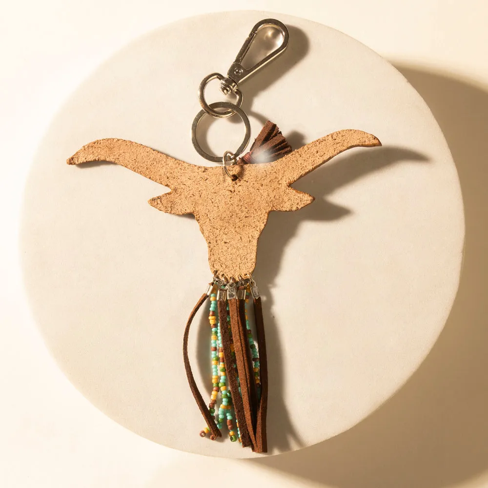 Arroyo Bull Handtooled Leather Key Fob in Honey Aqua sold by Myra Bag product image thumbnail 2
