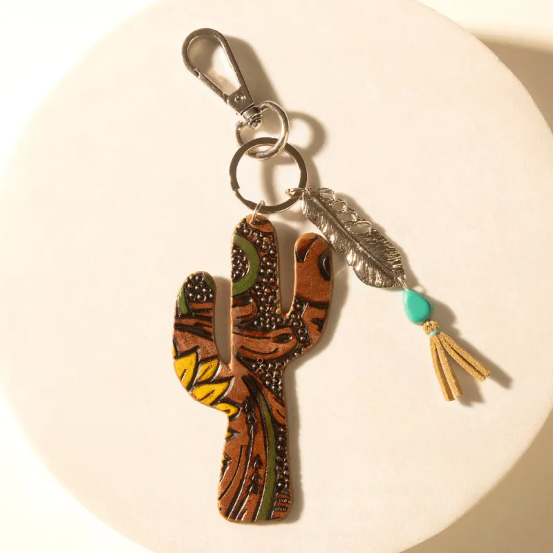 Desert Dune Handtooled Leather Key Fob in Olive Tan made by Myra Bag