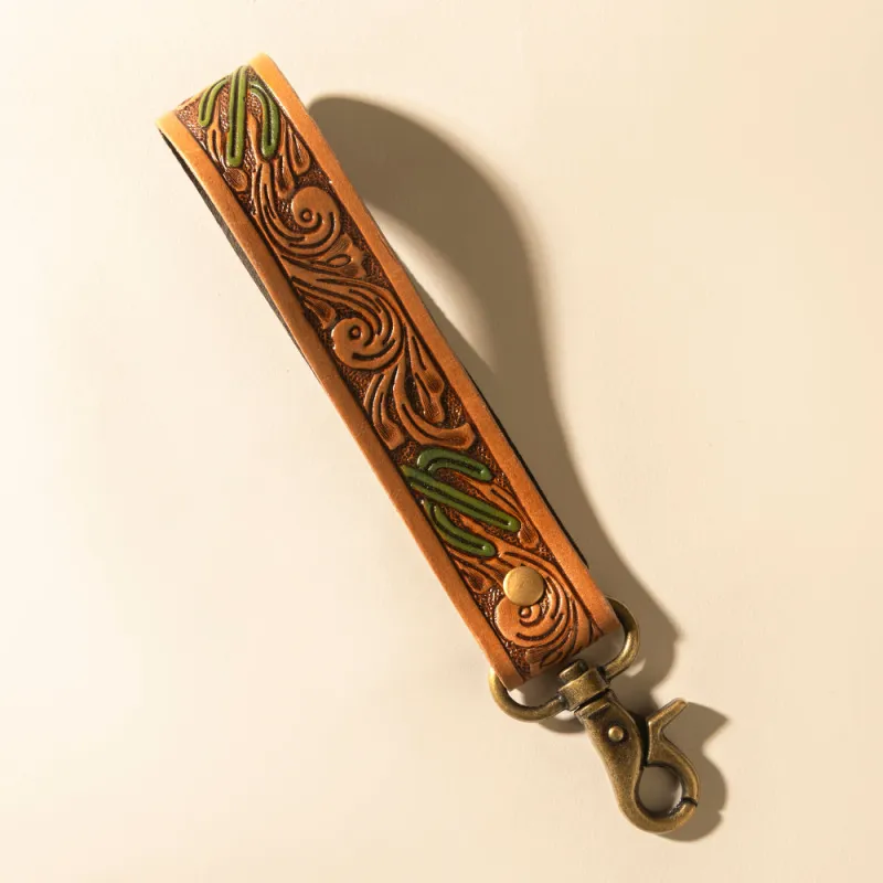 Canyon Pass Handtooled Leather Key Fob in Butterscotch Oak made by Myra Bag