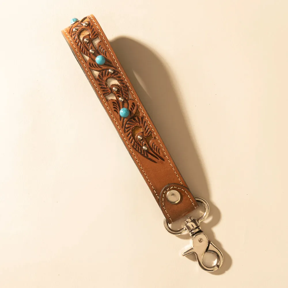 River Glen Handtooled Hairon Leather Key Fob in Honey Turquoise sold by Myra Bag product image thumbnail 2