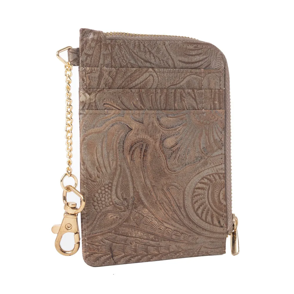 Summer Grove Embossed Leather Credit Card Holder in Desert Taupe sold by Myra Bag product image thumbnail 2